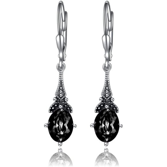 Amazon.com: Black Earrings for Women Sterling Silver  Vintage Sterling Silver Leverback Earrings